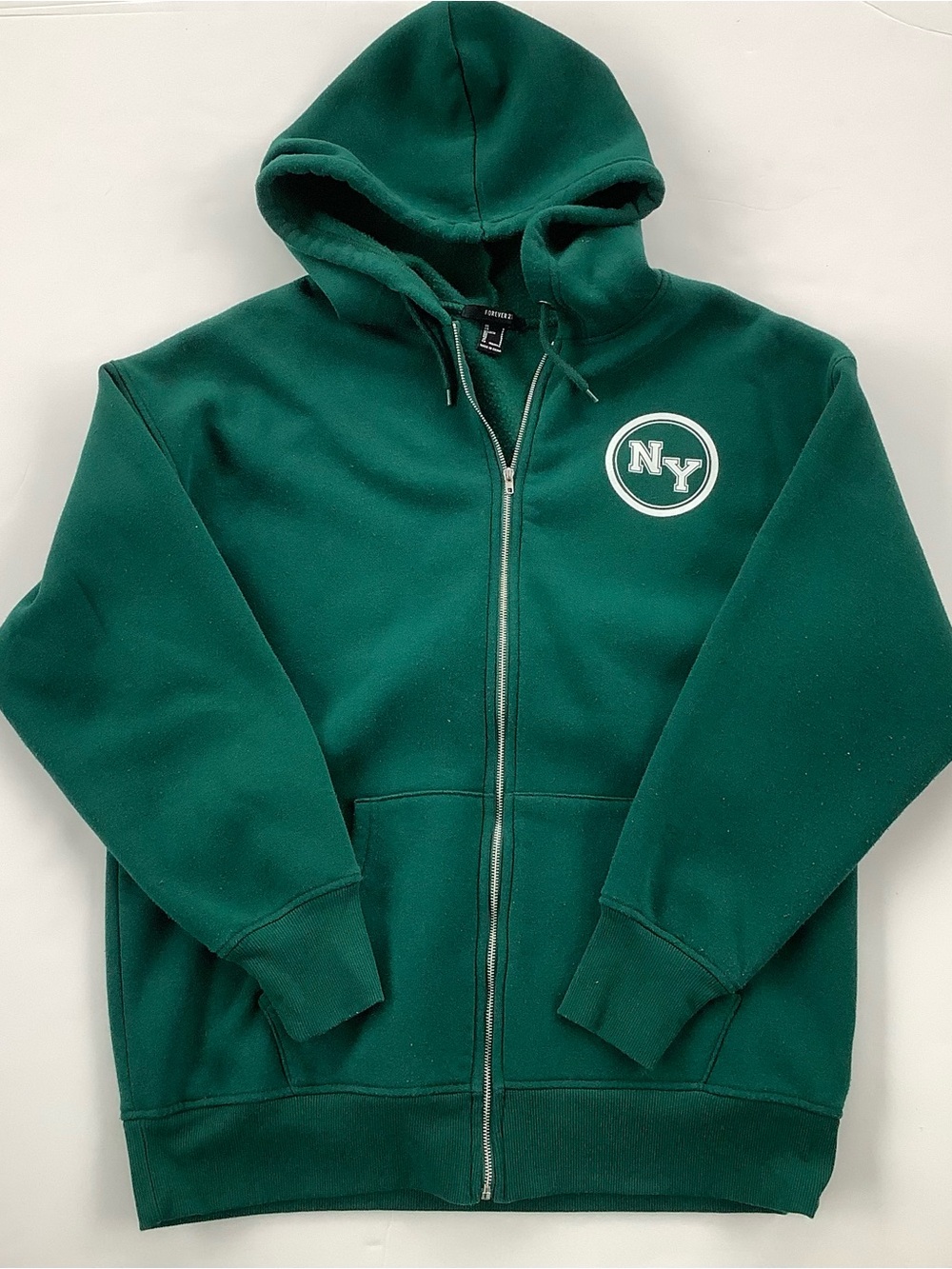 Forever 21 Green Oversized New York Zip Hoodie